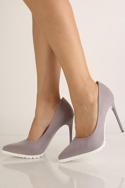 Grey Slip On Pointed Toe High Heels - AMIClubwear