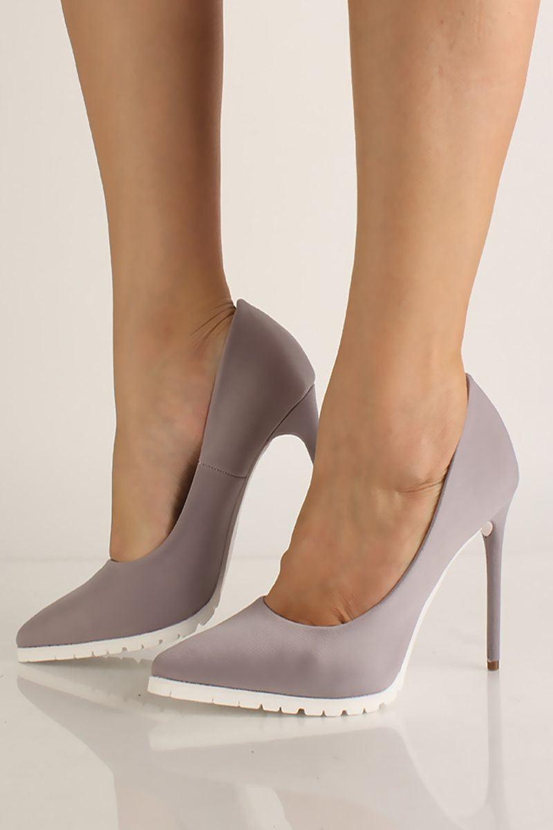 Grey Slip On Pointed Toe High Heels - AMIClubwear