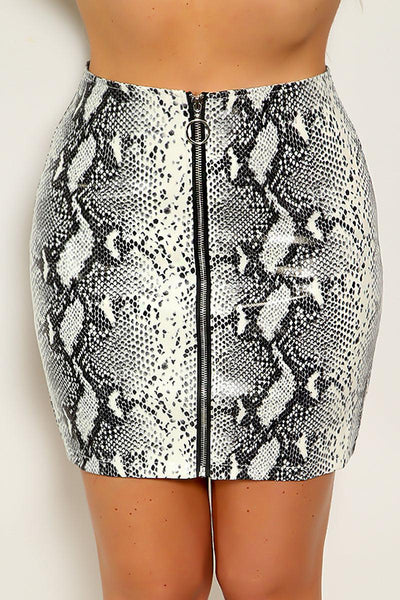 Grey Snake Print Faux Leather Zip Up Skirt - AMIClubwear