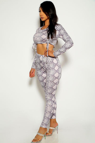 Grey Snake Print Long Sleeve Two Piece Outfit - AMIClubwear