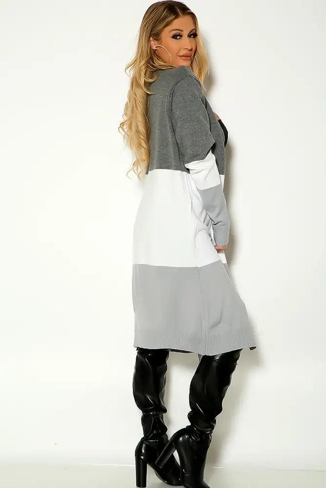 Grey Two Tone Long Sleeve Open Front Cardigan - AMIClubwear