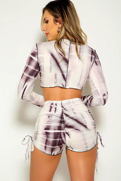 Grey white long Sleeve Two piece Outfit - AMIClubwear