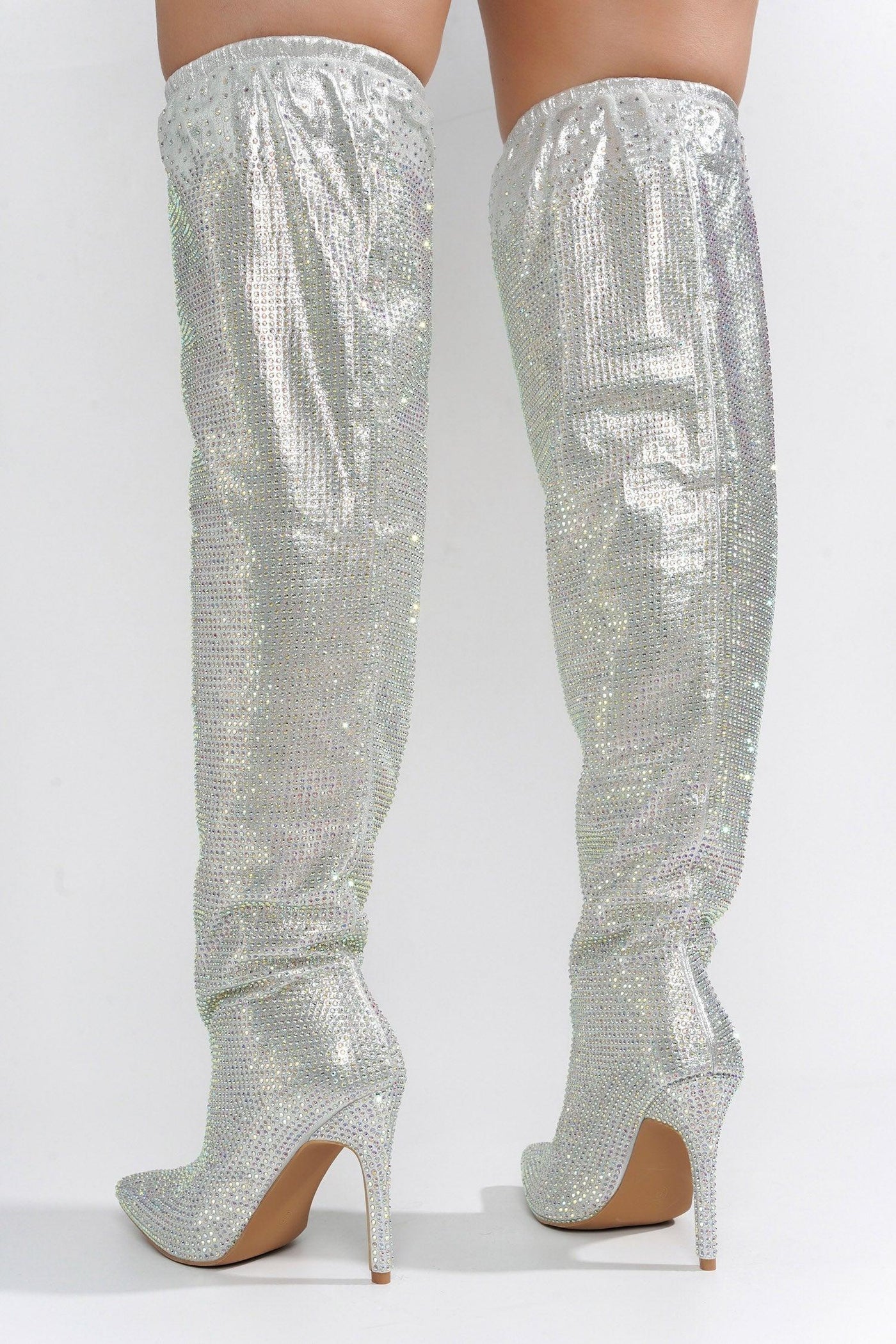 HELOMA - SILVER Thigh High Boots - AMIClubwear