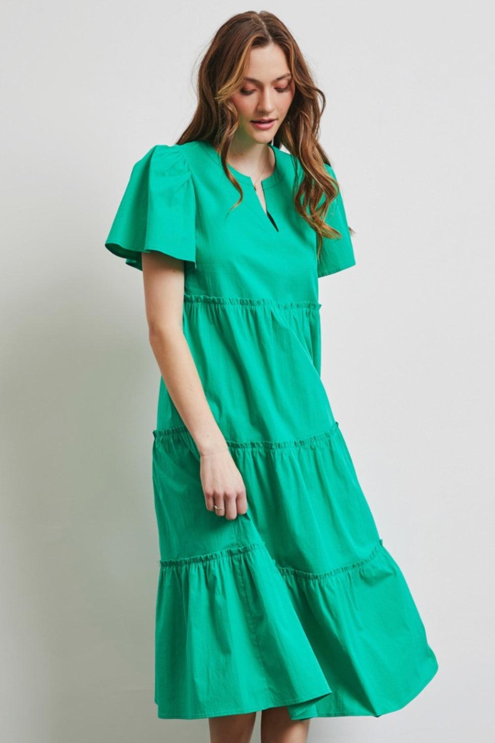 HEYSON Full Size Cotton Poplin Ruffled Tiered Midi Dress - AMIClubwear