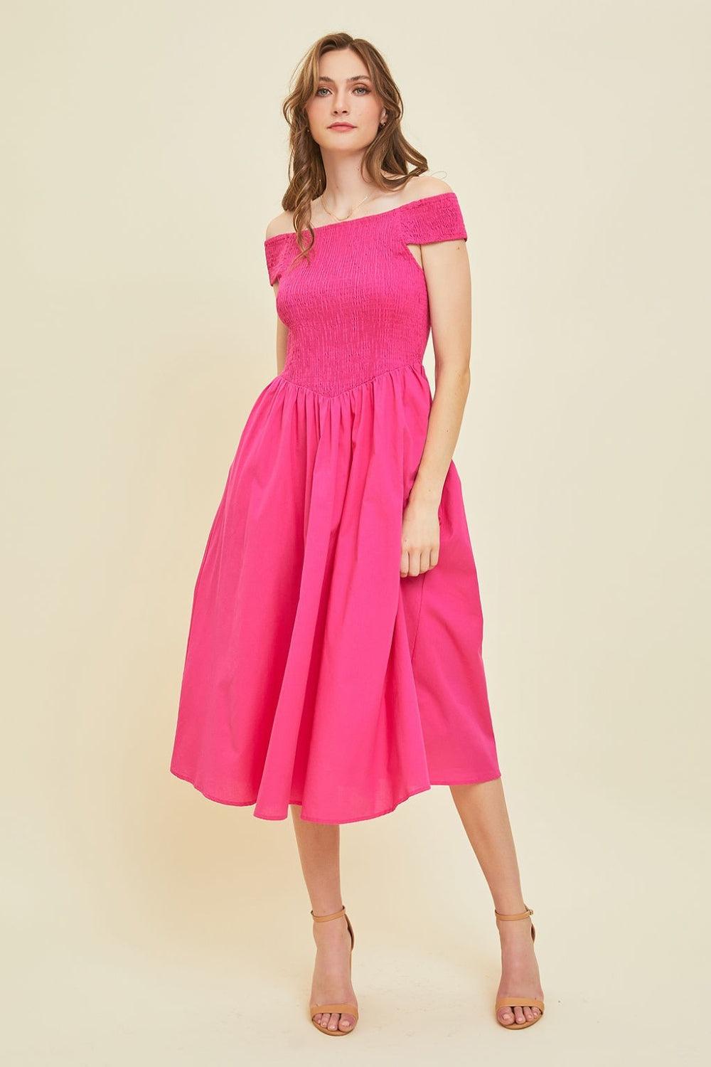 HEYSON Off-Shoulder Smocked Midi Dress - AMIClubwear