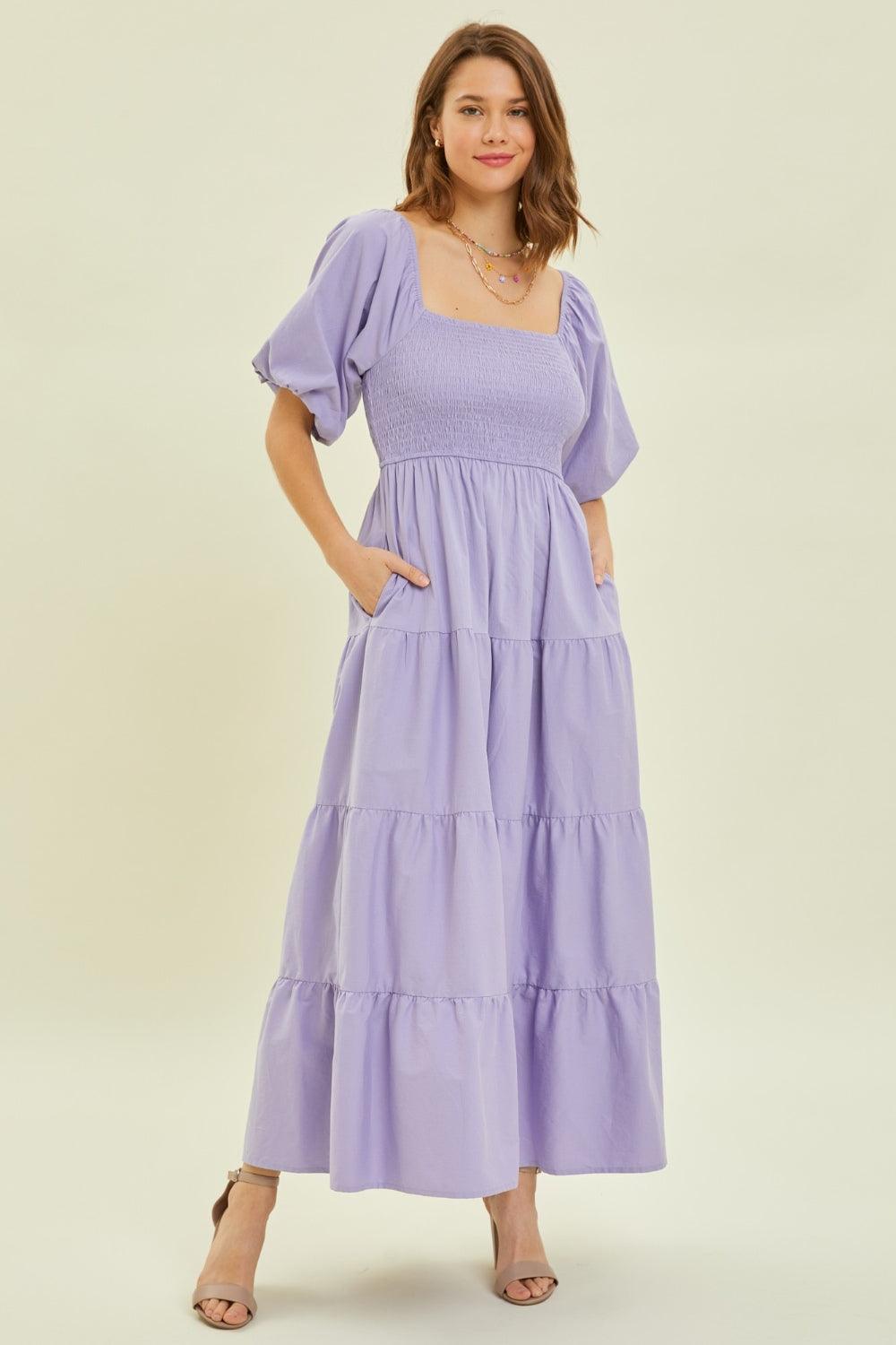 HEYSON Puff Sleeve Tiered Ruffled Poplin Dress - AMIClubwear