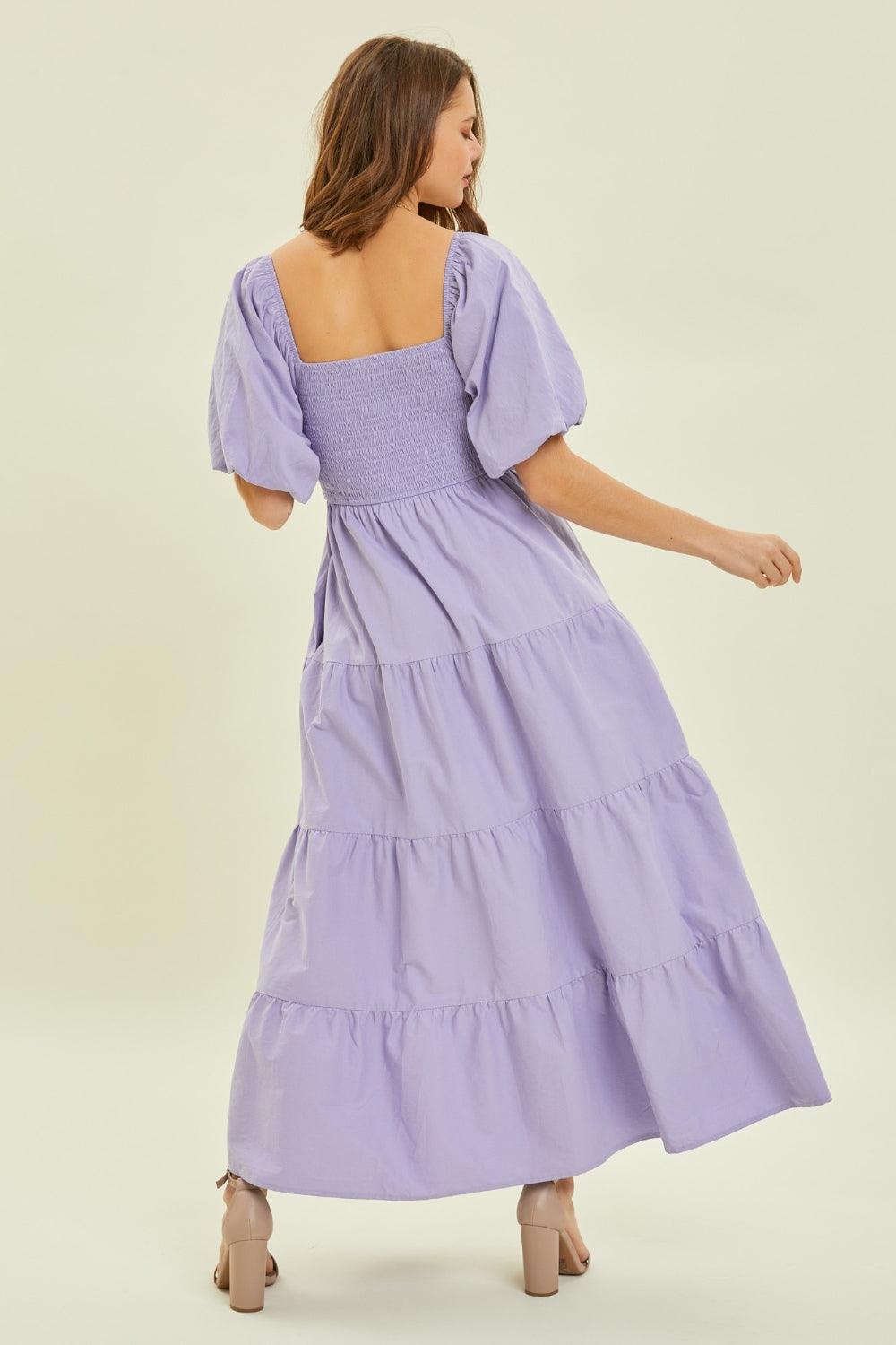 HEYSON Puff Sleeve Tiered Ruffled Poplin Dress - AMIClubwear