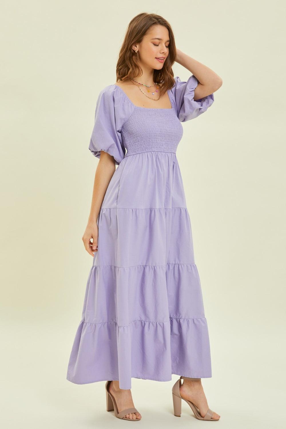 HEYSON Puff Sleeve Tiered Ruffled Poplin Dress - AMIClubwear