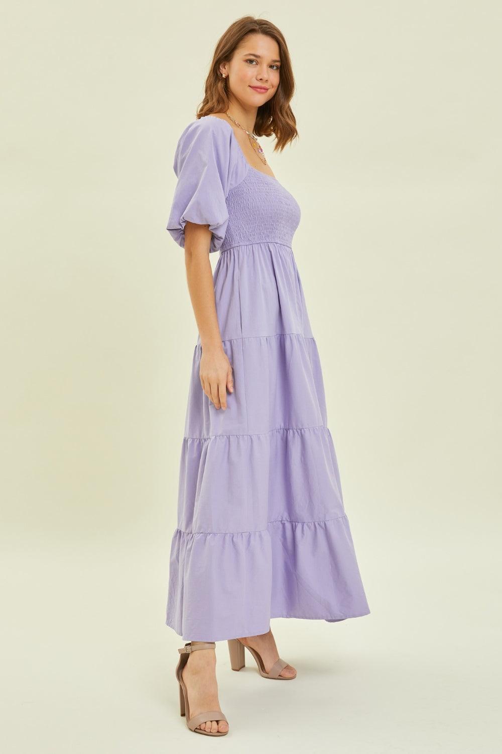 HEYSON Puff Sleeve Tiered Ruffled Poplin Dress - AMIClubwear