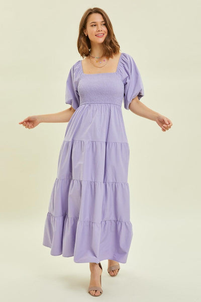 HEYSON Puff Sleeve Tiered Ruffled Poplin Dress - AMIClubwear