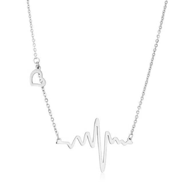 High Polish Stainless Steel Heartbeat Necklace - AMIClubwear