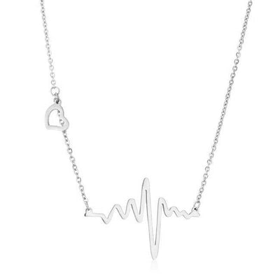 High Polish Stainless Steel Heartbeat Necklace - AMIClubwear