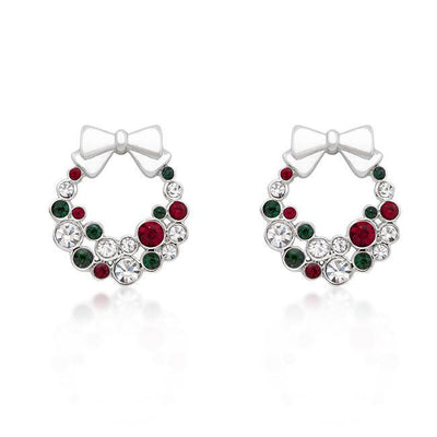 Holiday Wreath Colored Crystal Earrings - AMIClubwear
