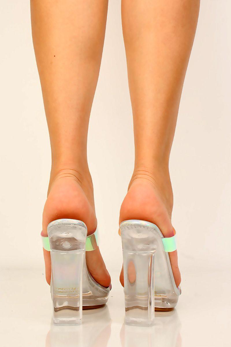 Hologram Open Toe Slip On Chunky Heel - AMIClubwear