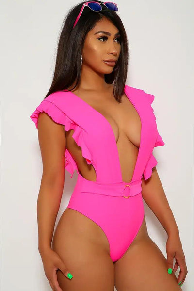 Hot Pink Ruffled Monokini - AMIClubwear