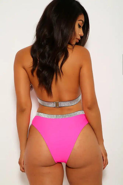 Hot Pink Shimmery Two Piece Swimsuit - AMIClubwear