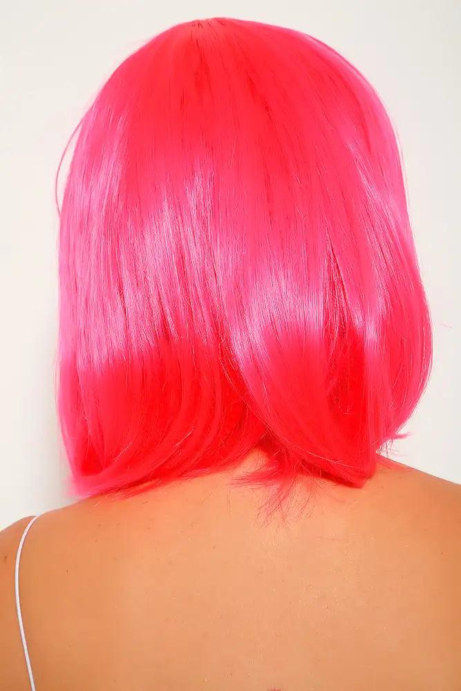Hot Pink Side Bangs Bob Costume Wig - AMIClubwear