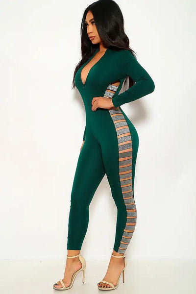 Hunter Green Cut Out Shimmery Jumpsuit - AMIClubwear