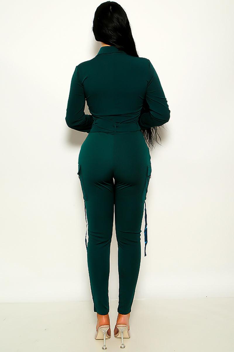 Hunter Green Zip Up Belted Jumpsuit - AMIClubwear