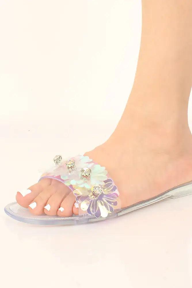 Ice Floral Accent Rhinestone Sandals - AMIClubwear