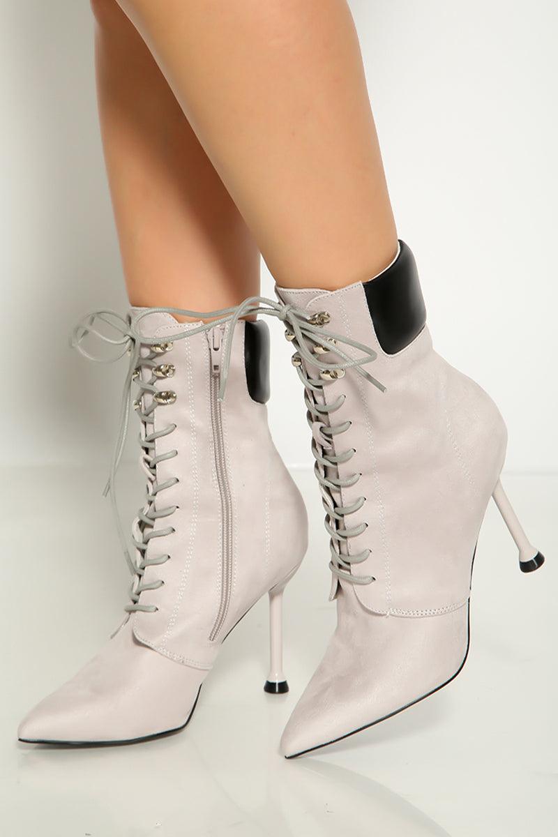 Ice Lace Up Ankle High Heel Booties - AMIClubwear