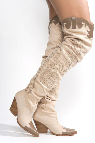 ICONA - CREAM Thigh High Boots - AMIClubwear