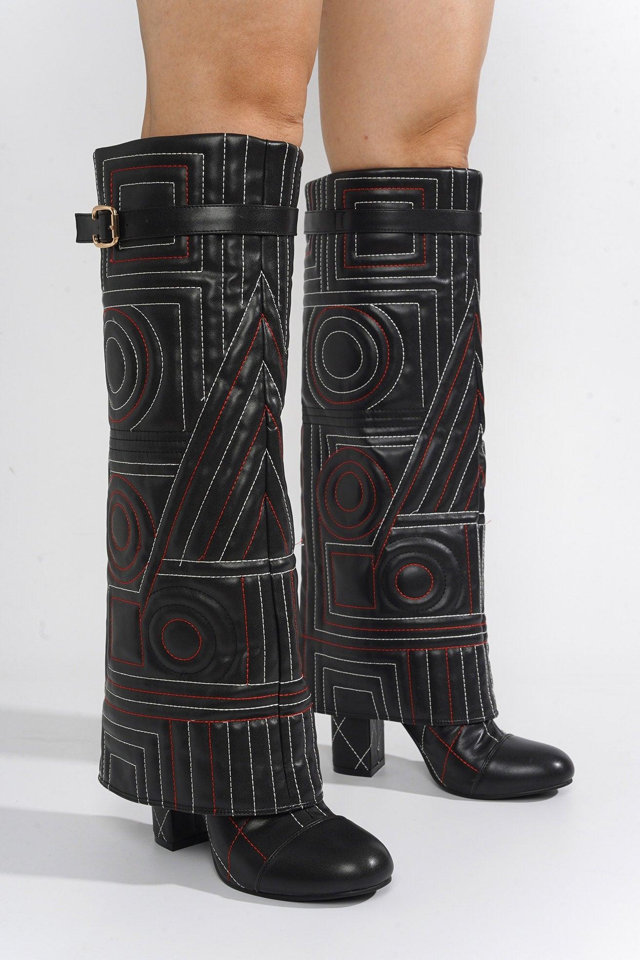 INITIAL - BLACK Thigh High Boots - AMIClubwear