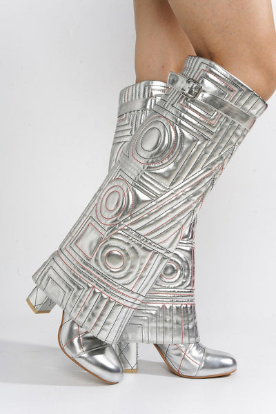 INITIAL - SILVER Thigh High Boots - AMIClubwear