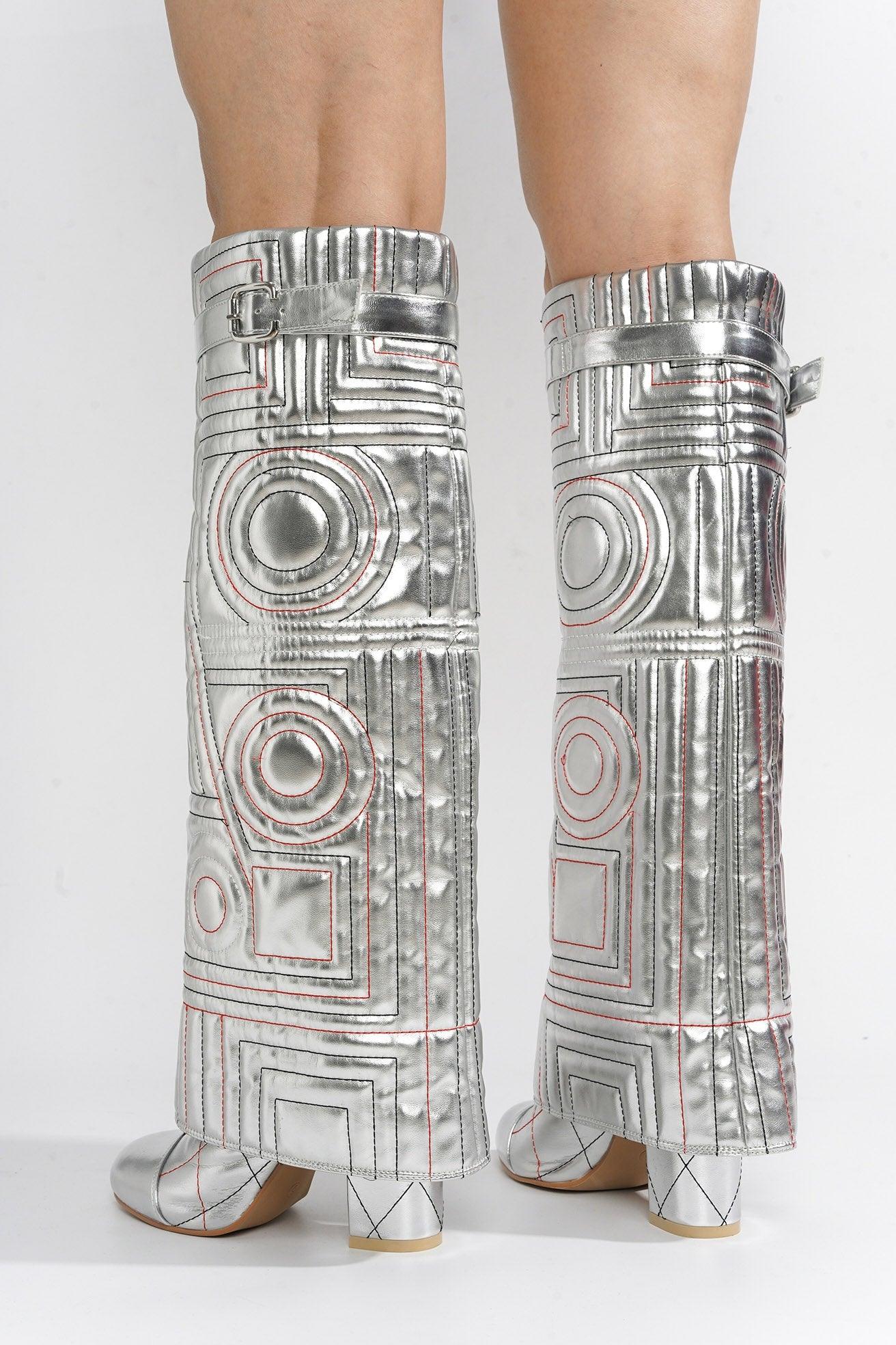 INITIAL - SILVER Thigh High Boots - AMIClubwear