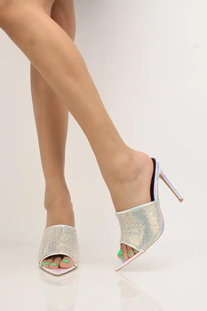 Iridescent Slip on Beaded High Heels - AMIClubwear