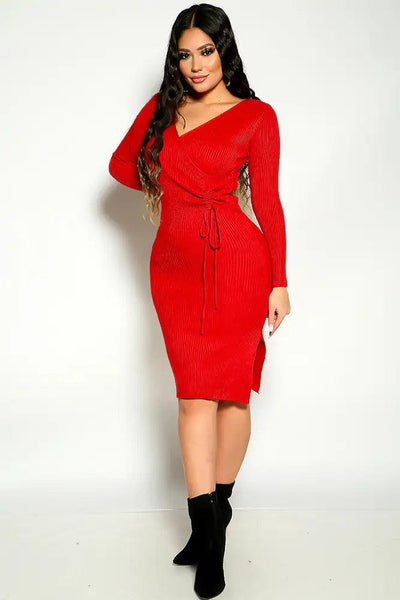Iron Colored Long Sleeve Ribbed Ruched Detail  Sweater Dress - AMIClubwear