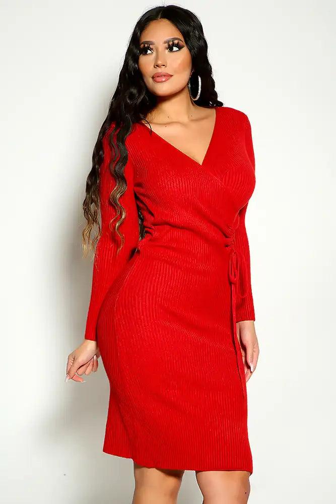 Iron Colored Long Sleeve Ribbed Ruched Detail  Sweater Dress - AMIClubwear