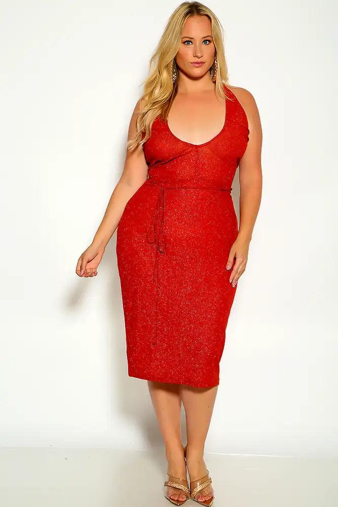 Iron Halter Back Lace Up Shimmer Plus Size Dress - AMIClubwear