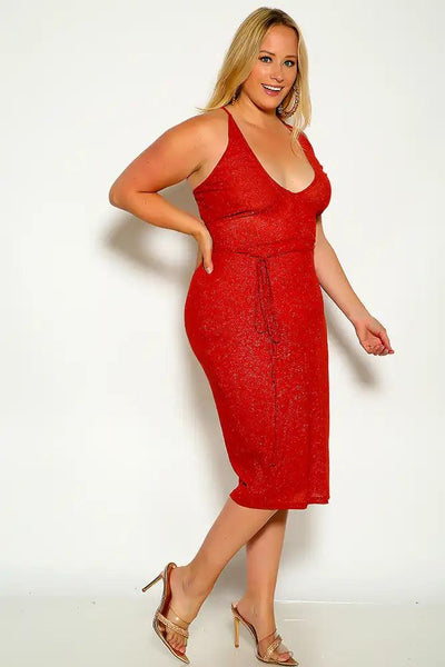 Iron Halter Back Lace Up Shimmer Plus Size Dress - AMIClubwear