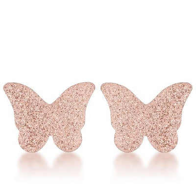 Jess Glittery Butterfly Rose Gold Stud Earrings - AMIClubwear