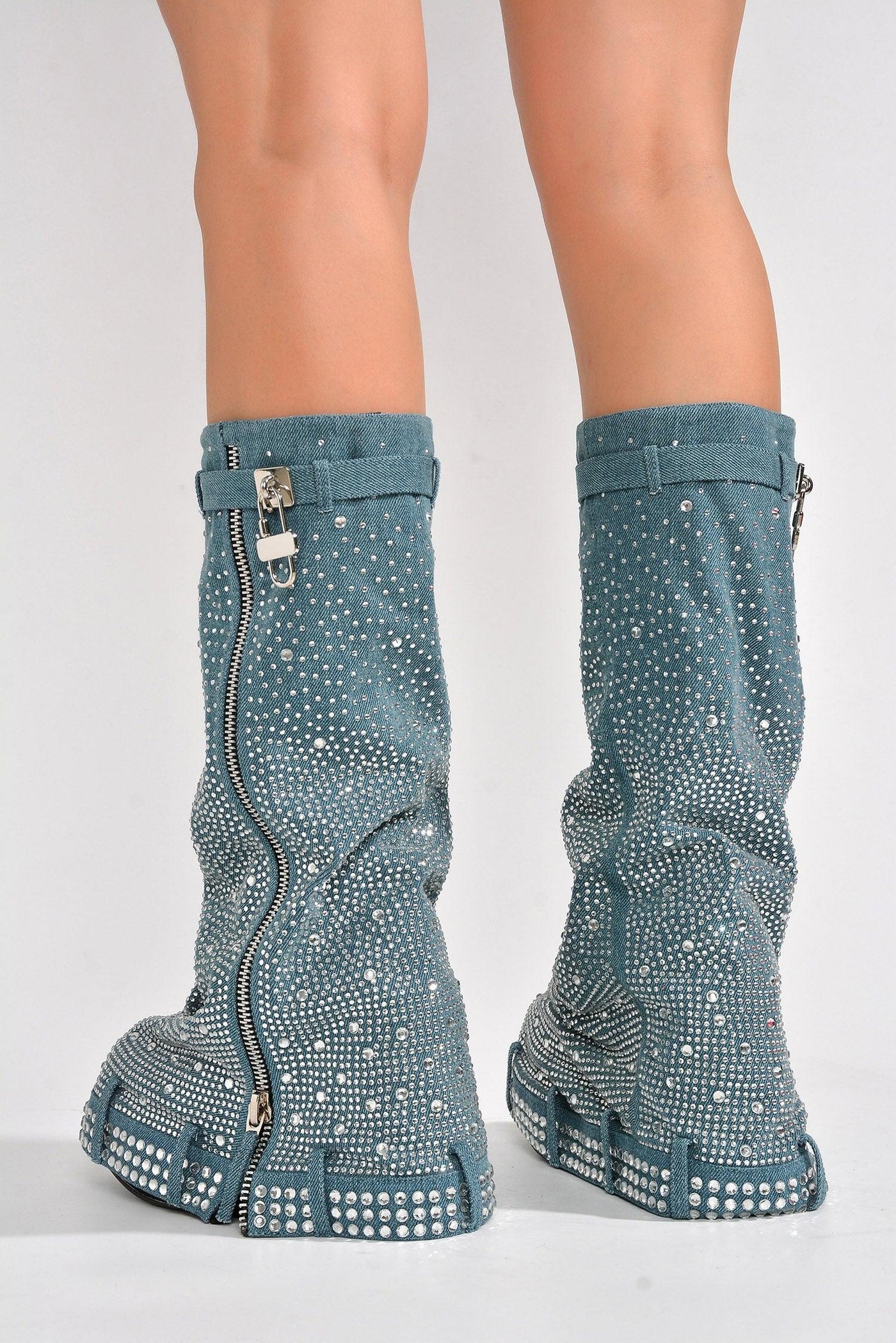 KASTEL - DENIM Thigh High Boots - AMIClubwear