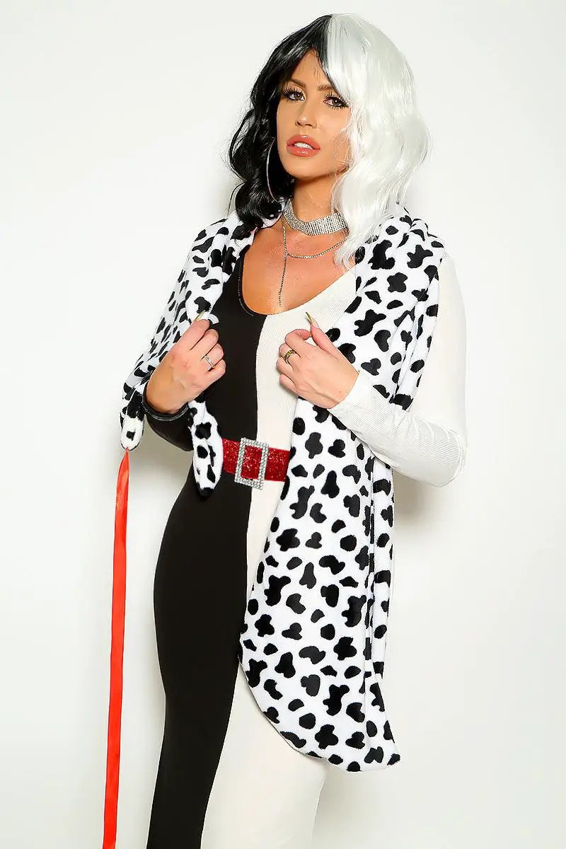 Keep It Cruel Sexy Half Black White Maxi Dress 3 Pc Costume