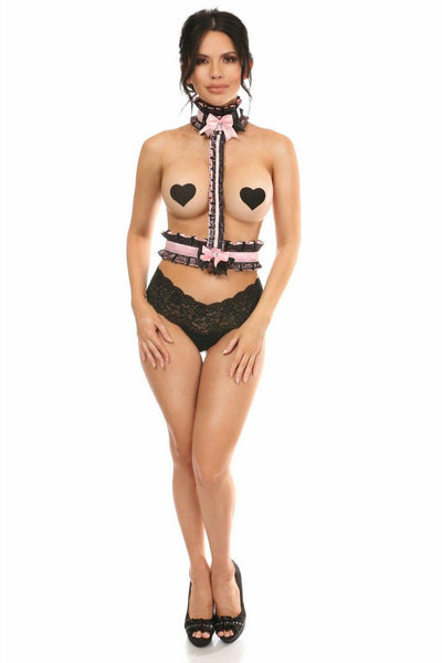 Kitten Collection Lt Pink/Black Lace Single Strap Body Harness - Daisy Corsets