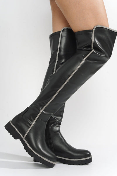 KURI - BLACK Thigh High Boots - AMIClubwear