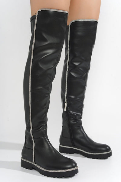 KURI - BLACK Thigh High Boots - AMIClubwear