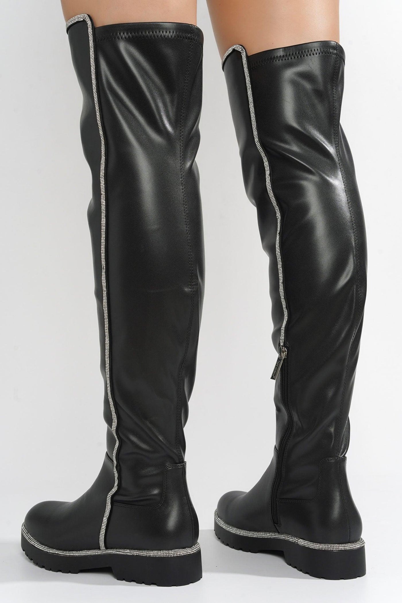 KURI - BLACK Thigh High Boots - AMIClubwear