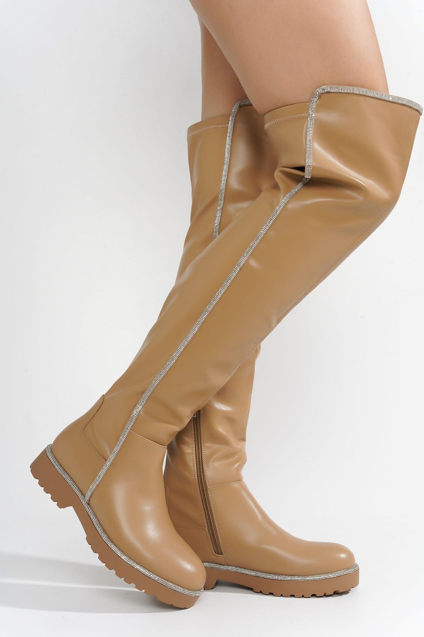 KURI - TAN Thigh High Boots - AMIClubwear