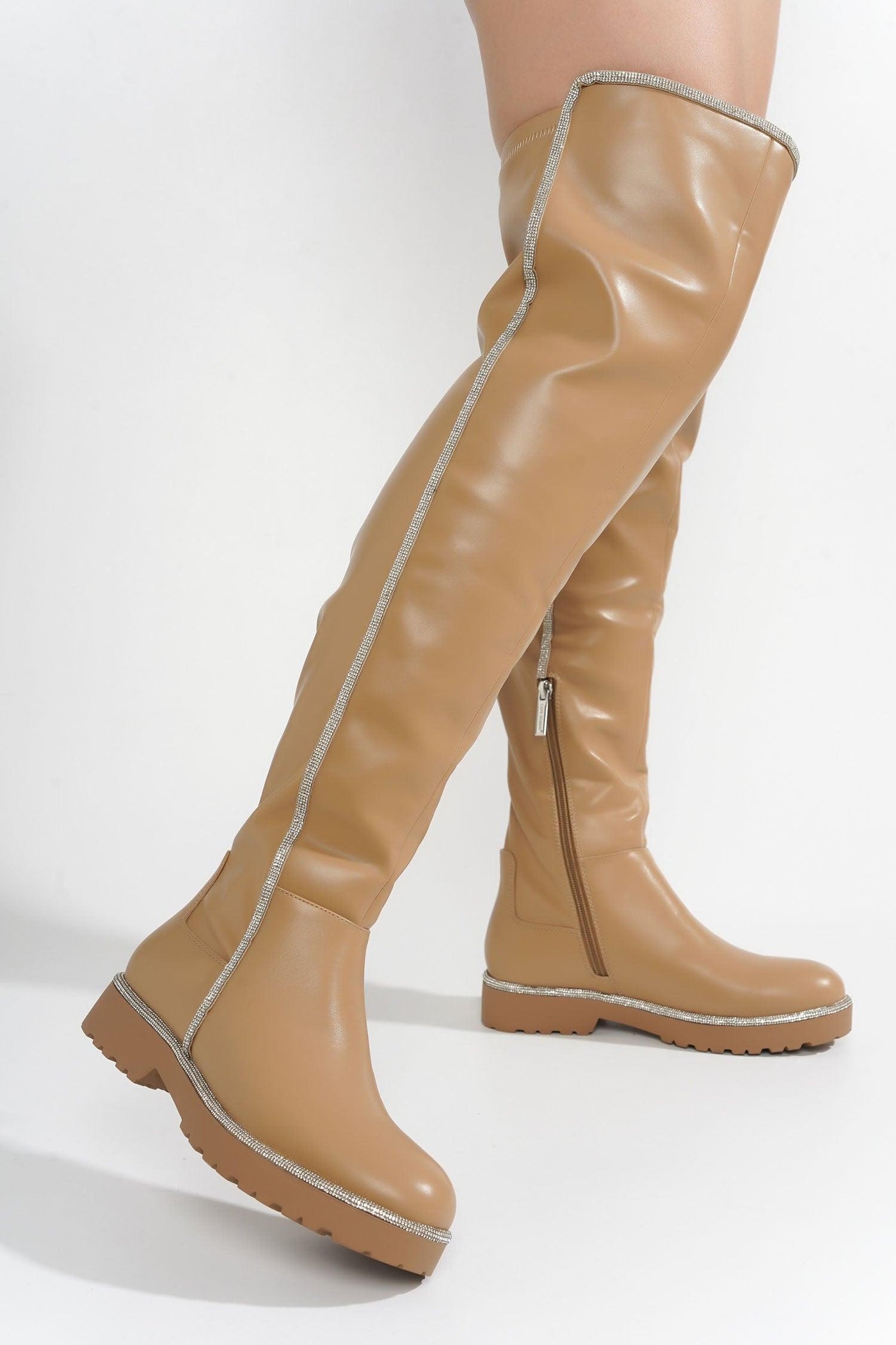 KURI - TAN Thigh High Boots - AMIClubwear