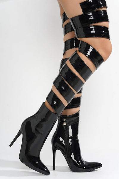 LAPEL - BLACK Thigh High Boots