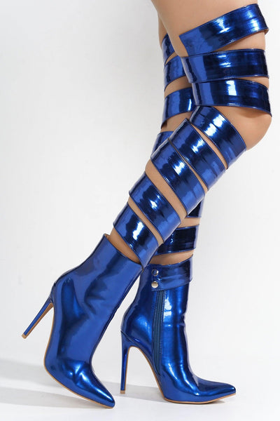 LAPEL - BLUE Thigh High Boots - AMIClubwear