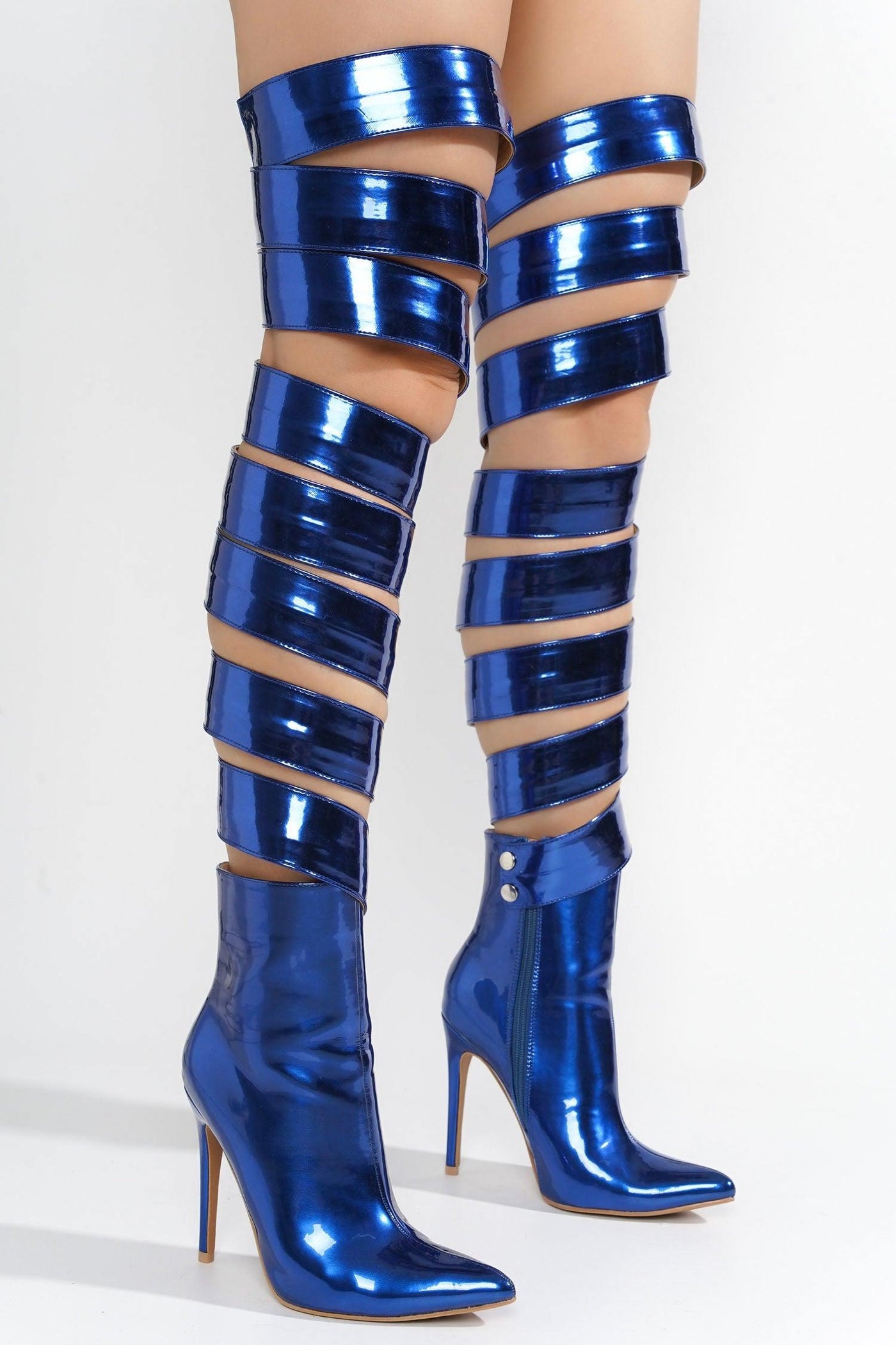 LAPEL - BLUE Thigh High Boots - AMIClubwear