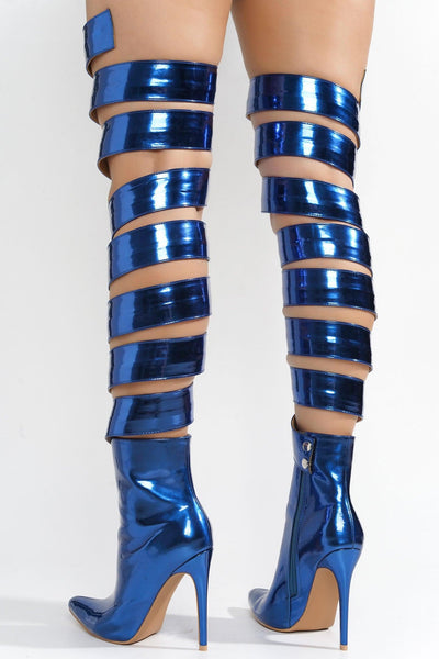 LAPEL - BLUE Thigh High Boots