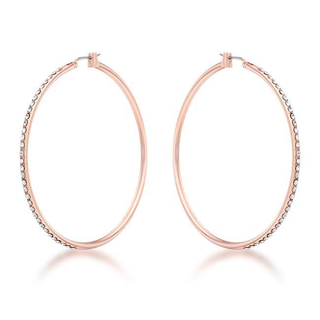 Large Rosegold Hoop Earrings with Crystals - AMIClubwear