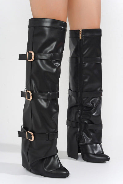LARGO - BLACK Thigh High Boots - AMIClubwear