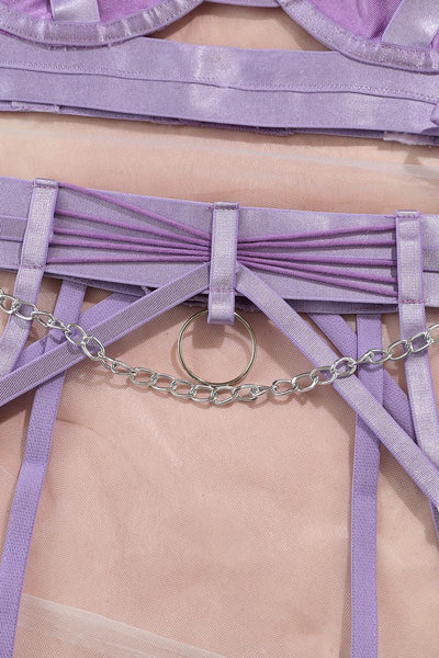 Lavender Chain Linked Caged Strappy Lingerie Set - AMIClubwear